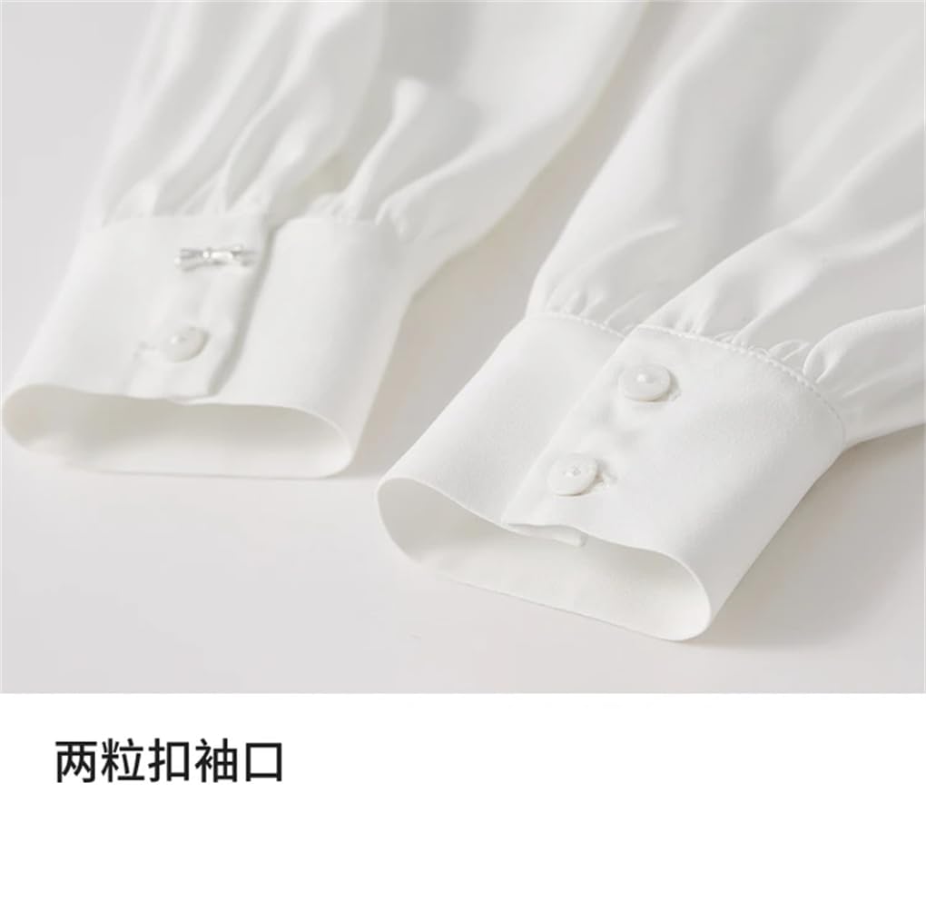 Blusa de manga larga con cuello en V y botones para mujer, con hombros plegados, para oficina