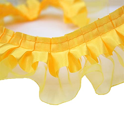5 Yard Vintage Ruffle Satin Lace Edge Trim Pleated Ribbon Fabric Hem Diy Sewing Clothes Curtain Craft Supplies Decoration (Color : Yellow, Size : 5.5Cm*5 Yards) #TOP14