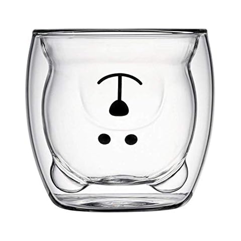 Cute Glass Bear Coffee Cup,Double Walled Glass Tea Mugs,Pretty Mug,Kawaii Mug for Couple 250 ml/8.8 oz (Transparent) Cover