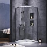 Viertelkreis Duschkabine 90x90 Duschabtrennung mit Rahmen Runddusche Schiebetür Dusche Duschwand, NANO Glas, Höhe 195cm