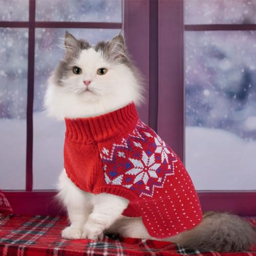 Hundepullover Mittelgroße Hunde, Gemustert Weihnachtspullover, Warm Fleece Pullover mit Geschirr Öffnung, Hundepullover Gestrickt, Dicken Hundepulli Französische Bulldogge Pullis, Rot M