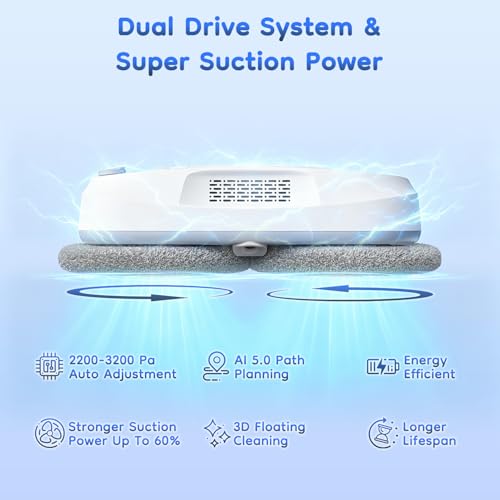 Image of 2026 Updated Window Cleaning Robot - Enhanced Battery, Max 6400Pa, Path Planning, Anti-Slipping, Edge Detection, Window Cleaner Robot for High-Rise Windows (2 pairs of nozzles, 10 cloths) (White)