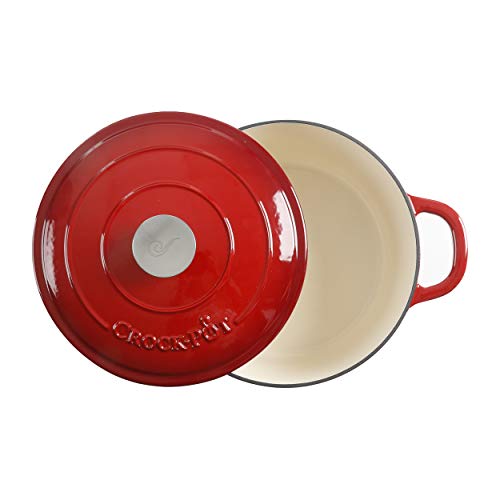 Image of Crock Pot Artisan 5-Quart Round Enameled Cast Iron Dutch Oven - Red, Durable Heavy-Duty Cookware for Slow Cooking, Roasting, Baking with Lid (Pack of 2)