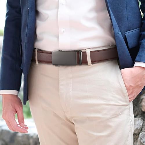 SENDEFN Men's Leather Belt Automatic Ratchet Buckle Slide Belt for Dress Casual Trim to Fit with Gift Box — view 5