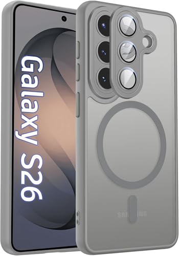 Image of Elzzi Magnetic Magsafe for Samsung S26 Plus Case, Upgraded [Full Camera Protection] [Compatible with Magsafe] [Translucent Matte] Shockproof Protective Phone Case for Men & Women - Grey