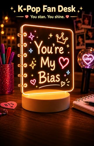 Image of Light-Up Acrylic LED Writing Message Board | Rewritable Spiral Notebook Design, Memo Pad Lamp, Desk Light, For Notes, Reminders, Quotes & Home Decor