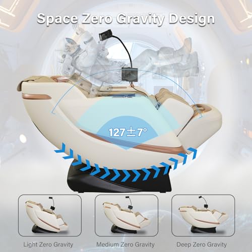 IPKIG 2024 4D Massage Chair - Full Body Deep Zero Gravity SL-Track Shiatsu Massage Recliner Chair with Massage Roller/AI Voice Control/Bluetooth Speaker/Fully Assembled, Brown, Beige - Thumbnail 6