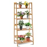 Giantex 4-Tier Bamboo Plant Stand Flower Pots Holder Display Shelf, 47.5inch Ladder Shelf Plants Organizer Rack for Patio Balcony Garden Home, Bookcase Planter Storage Shelving Unit Indoor Outdoor