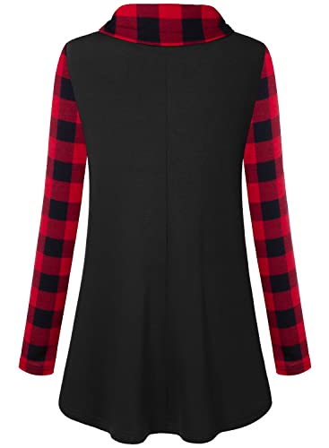 Bulotus Fall Sweaters for Women 2025 Cowl Neck Asymmetrical Long Tunics for Leggings Vacation Travel Tops with Pockets