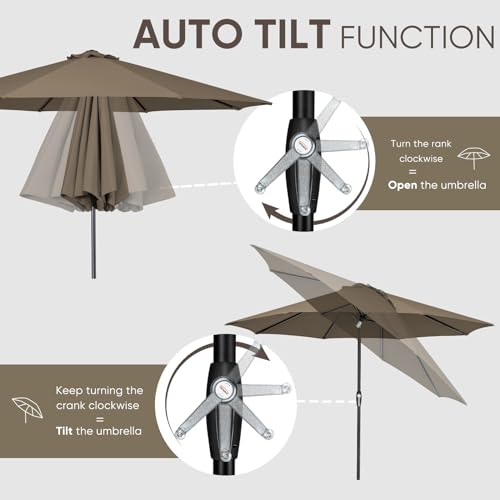 Image of Tempera Patio Market Outdoor Table Umbrella with Auto Tilt and Crank, Large Sun Umbrella with Sturdy Pole & Fade Resistant Canopy, Easy to Set
