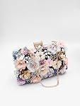 Floral Evening Bag for Women Beaded Clutch Purse with Sequins & Rhinestone Wedding Party Handbag with Chains
