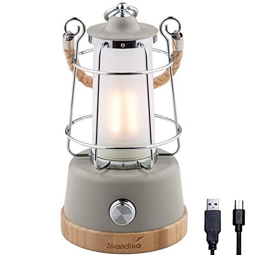 Skandika Lampe LED Kiruna - Lampe de Camping rétro avec Powerbank - sans Fil - Rechargeable - USB - Blanc chaud et froid - Autonomie de 75 h - Bambou (Kiruna- Beige) Cover