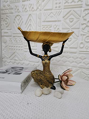 Lescafita African Statues And Sculptures For Home Decor, Tribal Art Figurines For Living Room Decorations, Gold Vintage Aesthetic Ornament For Bookshelf And Tables, Housewarming Gifts For Women #TOP5