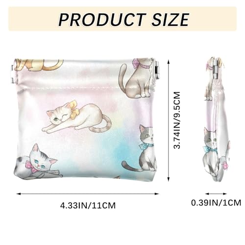 Bow Cat Watercolor Coin Purse Leather Pouch Change Purse, Squeeze Coin Pouch for Cards, Keys & Lipsticks, Unisex3