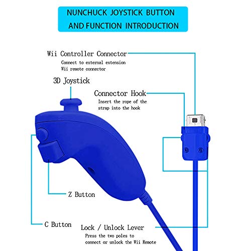 Zerostory 2 Packs Wireless Controller And Nunchuck For Wii And Wii U Console, Gamepad With Silicone Case And Wrist Strap (Black And Dark Blue) #TOP2