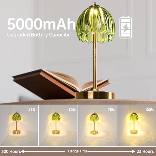 Image of Shenmoyl Set of 2 Tulip Table Lamp with 5000mAh Battery & Touch Control, Cordless Table Lamp with 3 Colors, Dimmable Rechargeable Table Lamps for Bedroom, Living Room, Entryways (Green Tulip)