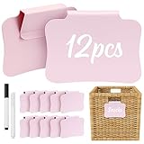 12PCS Basket Labels Clip On for Storage Bins, Removable & Erasable Bin Labels Clips On, Laundry Kitchen Pantry Labels for Organizing Baskets Cube Box (Pink)