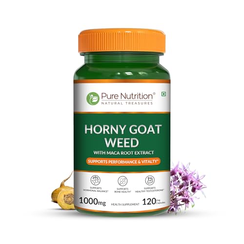 Image of Pure Nutrition Horny Goat Weed with Maca Root Extract 1000mg | Horny Goat Weed for Men Capsule Supports Energy, Stamina, Bone & Hormonal Health - 120 Veg Capsules