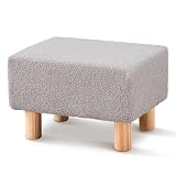 Wimarsbon Ottoman,Modern Footrest with Soft Padded Seat,Teddy Velvet Foot Stool with Wood Legs,Small Square Pouf for Living Room，Bedroom and Office (Gery)