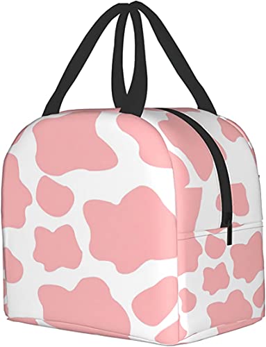 Carati Insulated Lunch Bag Reusable Lunch Box Women Men, Cooler Lunch Boxes Waterproof Lunch Tote For Picnic Office Work, Cute Pink Strawberry Cow Print #TOP1