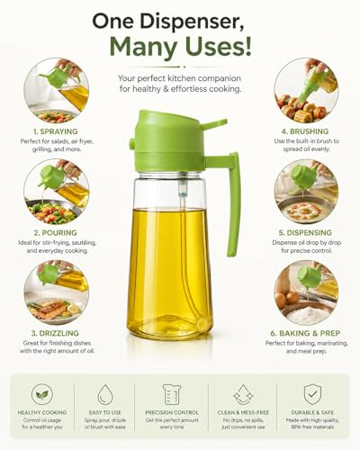 Image of LAGET 500ml 2-in-1 Oil Sprayer Dispenser Bottle for Cooking, Air Fryer, Fine Mist Pourer, Refillable Transparent Container for BBQ, Salad Dressing, Roasting, Baking, Kitchen Use (1)