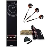 Darts Teppich Matte Dartteppich, Dartteppich mit 3 Steeldart Dartpfeile mit Metallspitze, Dartteppich mit Offiziellem Spielabstand, Bodenschutz für Dartpfeile, 300x66cm (3306)