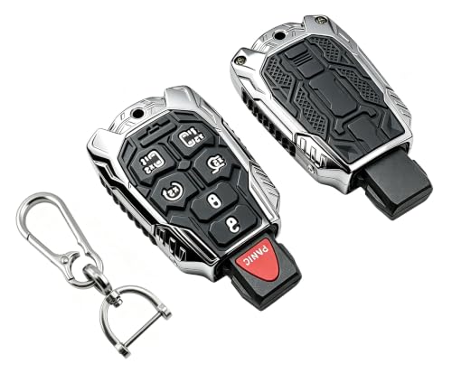 Zinc Alloy Replacement Key Fob Cover fit for Chrysler Town and Country Dodge Grand Caravan Remote Control Key Fob Fob Shell (Silver, 7 Buttons)