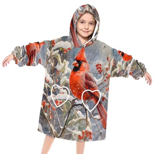 Wearable Blanket Hoodie for Kids, Cute Birds Fleece Sweatshirt Blanket Oversized Blanket Sweatshirt with Pocket Flannel Warm Hooded Blanket 6-10 Year Old Girl Boy Gift, One Size