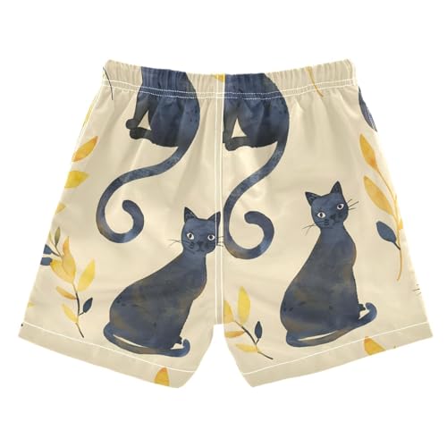 OREZI Boys Swim Trunk Watercolor Cat and Leaf Bathing Suit for Kids2