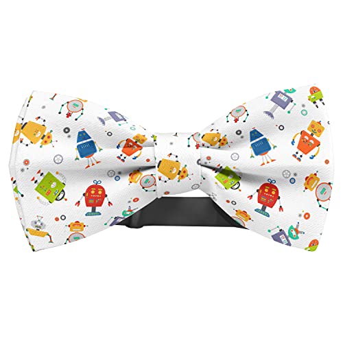 KAWAMOUSE Adjustable Pre-tied bow tie for toddler Boys (Robots Children Robo Pattern) Elegant Cute Bowties for Dogs Cats Pets