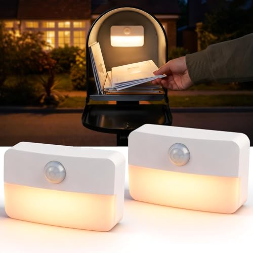 sooogd Mailbox Light Motion Sensor, Battery Powered Auto Mailbox Light with 3000K Soft White, Easy Stick Installation, Night Mailbox Interior Light for Seniors & Home Use, 2 Pack
