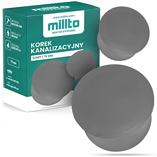 Millto Bouchon de tube HT de diamètre DN 75 mm, couleur gris, bouchon de vidange en plastique, bouchon en plastique PVC PP, pièce de connexion, couvercle
