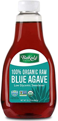 Bakol Organic Raw Blue Agave Nectar - All Natural, Low Glycemic Agave Syrup Sweetener for Cocktails, Hot and Cold Drinks, Pancake - Gluten-Free, Non GMO, Kosher Certified - 660 Grams