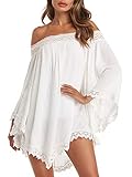 Estilo elegante: estilo sexy, mini vestido con estampado de hombros fríos. Vestido de corte regular para mujer.vestido de playa verano el diseño irregular de dobladillo y encaje te hace más único atractivo, encantador, moda y chic, es un gran regalo para sus amantes, amigos o usted mismo.