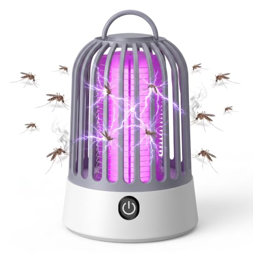 Image of Mosquito Zapper Indoor & Outdoor, 2-in-1 Rechargeable Electric Bug Zapper with USB Charging, High Efficiency 365nm UV Light Fly Trap for Bedroom, Kitchen, Living Room, Garden, Party, Grey