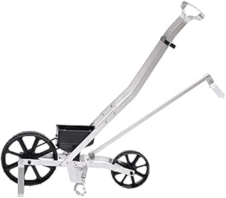 Garden Seeder Metal Handhled Garden Push Seeder, Metal Walk Behind Row Seed Planter with 6 Seed Plates, Agricultural Garden Seeding Machine Manual Farm Garden Lawn Spreader, Black+Silver