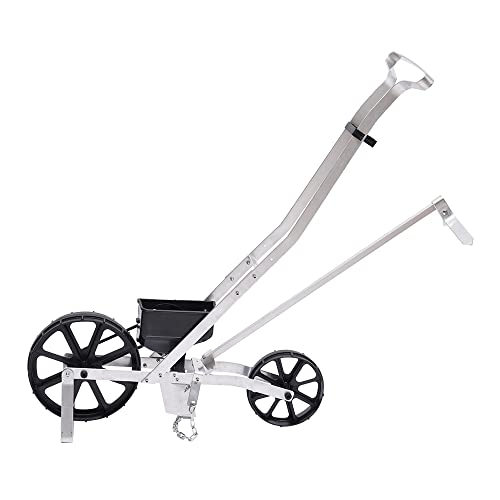 Garden Seeder Metal Handhled Garden Push Seeder, Metal Walk Behind Row Seed Planter with 6 Seed Plates, Agricultural Garden Seeding Machine Manual Farm Garden Lawn Spreader, Black+Silver