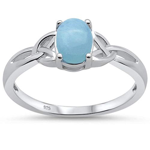 CloseoutWarehouse Oval Center Natural larimar Heart Side Band Ring Sterling Silver