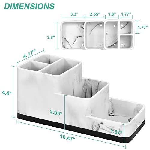 Vitviti Toothbrush Holders, Bathroom Organizer Countertop, Bathroom Accessories With 5 Compartment Storage For Bathroom/Toothpaste, White Resin Of Marble Color #TOP2