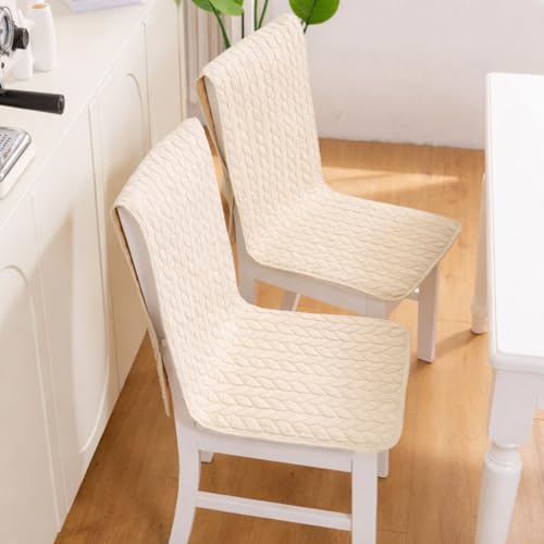 Image of HOMETHREADS Non-Slip Chair Cover-Universal Fit for Kitchen & Dining Chairs-Cushioned Comfort - Stylish Machine Washable Seat Cover -145x45Cm (Cream, Pack of 8)