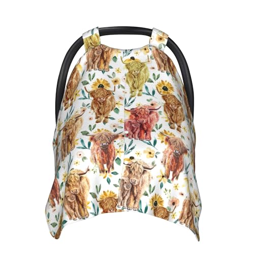 Image of Highland Cow Baby Car Seat Canopy Cover Multi Use Nursing Cover for Newborn Car Seat Canopy Mom Nursing Breastfeeding Covers Newborn Shower Gifts
