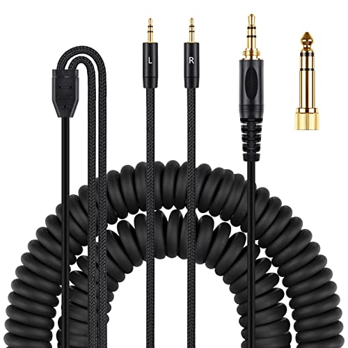 HE400S Coiled Audio Cable Replacement for Hifiman HE400i, HE560 Headphones, 16ft Extension Aux Cord Dual 2.5mm to 3.5mm with 6.35mm Adapter