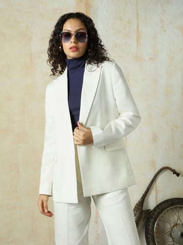 Image of High Star Women Solid Longline Length Oversized Notch Lapel Collar Full Sleeve Blazer