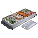 Cooks Professional 5-Section Buffet Warmer 9.6 Litre Capacity with Hotplate Function & Adjustable Temperature Control Dial | 450W X-Large Portable Electric Food Serving Tray | Silver