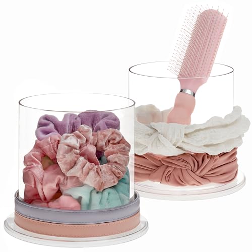 STORi Bella 2-Pack Headband and Scrunchie Holder | Clear Plastic Organizer Display Stand | Holds Hair Ties, Accessories, and Jewelry | Made in USA