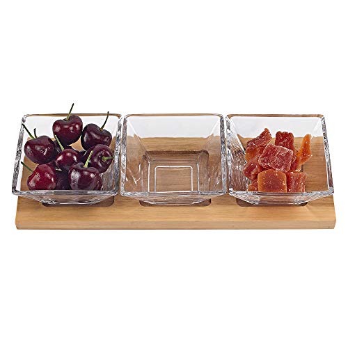 Badash B25 Crystal Serving Bowl Set - 4-Piece 4 Inch Square Bowls & Wood Tray Hostess Set - Handcrafted Food-Safe Lead-Free Crystal Glass Serving Piece thumb #2