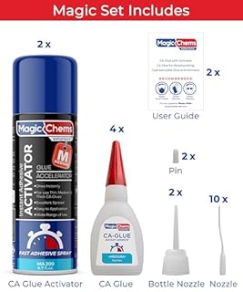Magic Chems CA Glue with Activator (4 x 0.8 oz + 2 x 6.7 fl oz), Super Glue and Accelerator (2 Pack), MA200-2Set