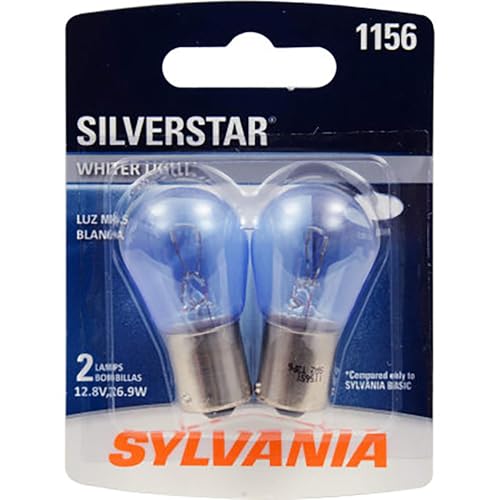 SYLVANIA - 1156 SilverStar Mini Bulb - Brighter and Whiter Light, Ideal for Center High Mount Stop Light (CHMSL), Daytime Running Light (DRL), and more (Contains 2 Bulbs)