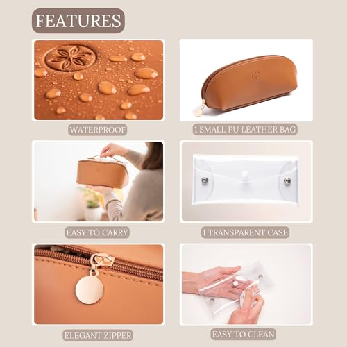 Travel Makeup Bag Waterproof Open Flat with Compartments, Large & Small Makeup Bag Organizer, PU Leather Toiletry Bag for Women, Cosmetic Bag, Make up Case Pouch, Make up Bags (3 Pieces Set)4
