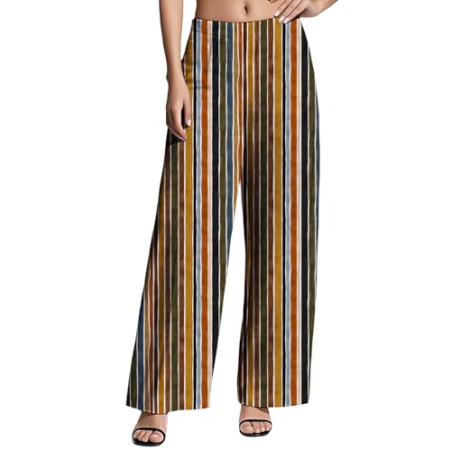 Striped Pants for Women Fall Casual Elastic High Waisted Lounge Pants Lightweight Baggy Flowy Wide Leg Trousers